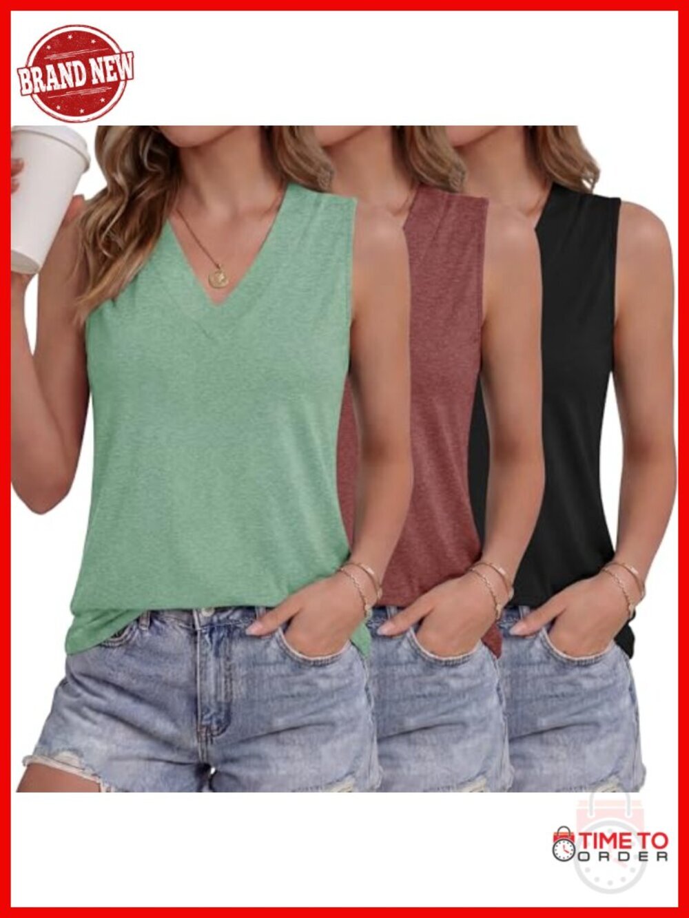 3 Pack Sleeveless V Neck Tank Tops Loose Fit Flowy Summer Casual Tanks